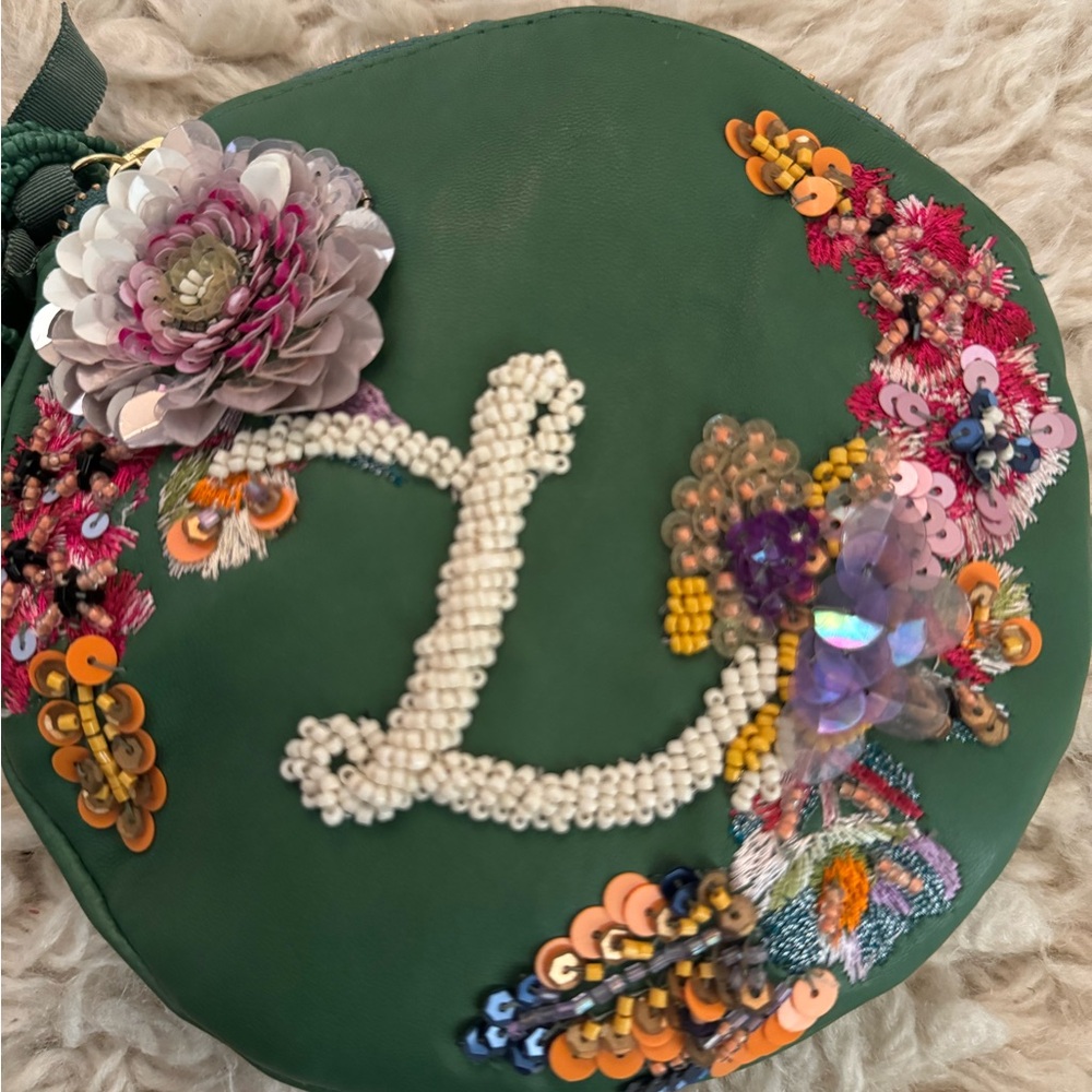 Anthropologie Monogrammed Embroidered Pouch